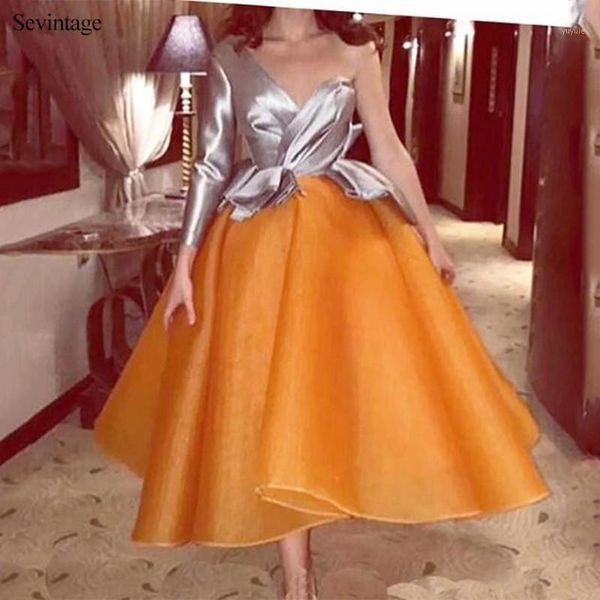 

sevintage one shoulder satin short prom dresses long sleeves custom made pleats women evening gowns vestido de gala 20201, White;black