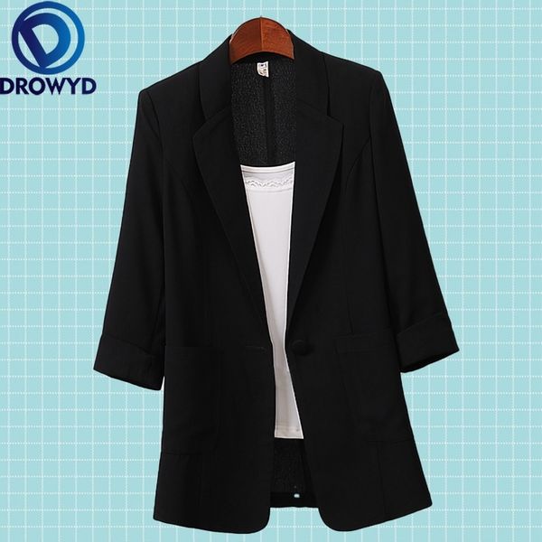 

open front notched blazer summer women formal jackets office work loose fit blazer black ladies suits 3 colors size -4xl 201105, White;black