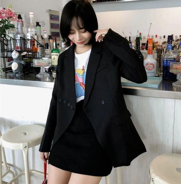 

hcbless 2020 autumn new women's personality oblique row buckle casual suit women's suit jacket1, White;black
