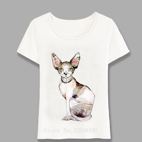 

sphynx cat pattern cute art fashion t shirt summer t shirt animal design casual girl fashion woman punk tees harajuku, White