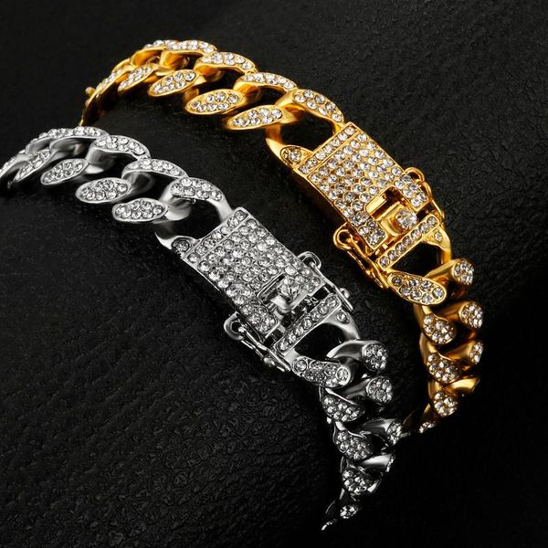 

hip-hop style bracelet men's cuban chain zinc alloy couple tide brand bracelet boy jewelry wholesale, Golden;silver