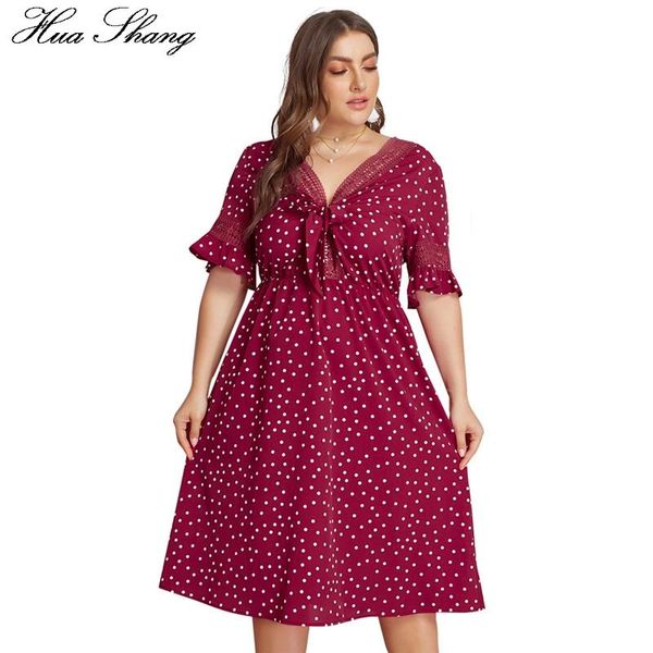 

women summer red polka dot print dress plus size 2020 hollow out v neck with bow tie midi dress ladies tunic beach dresses, Black;gray