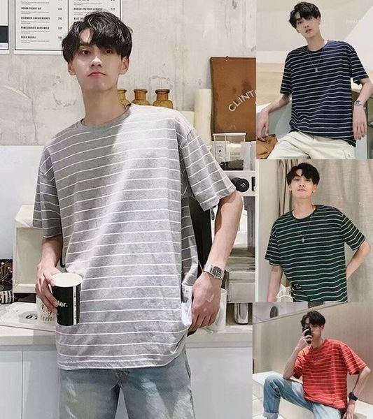 

men t shirt one piece summer men's stripes short-sleeved t-shirt japanese loose student half-sleeved organic cotton t shirt1, White;black