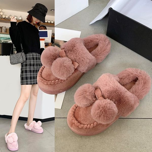

new winter cotton slippers female baotou home cartoon warm home shoes ice cream ball cotton shoes, Black
