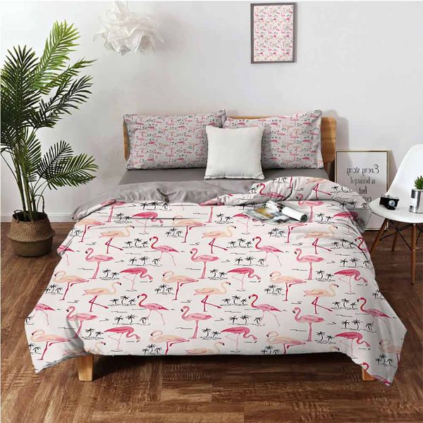 

flamingos in vintage style illustration love and romantic animals artwork printbedding 3-piece set