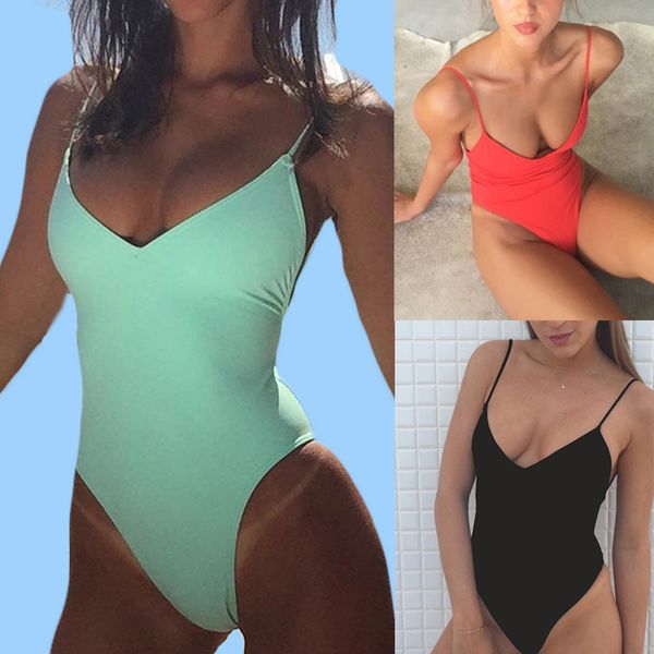 

women solid bikinis bandage one piece backless swimsuit female bathing suits bodysuit beach wear new swim suit monokini c1008, White;black