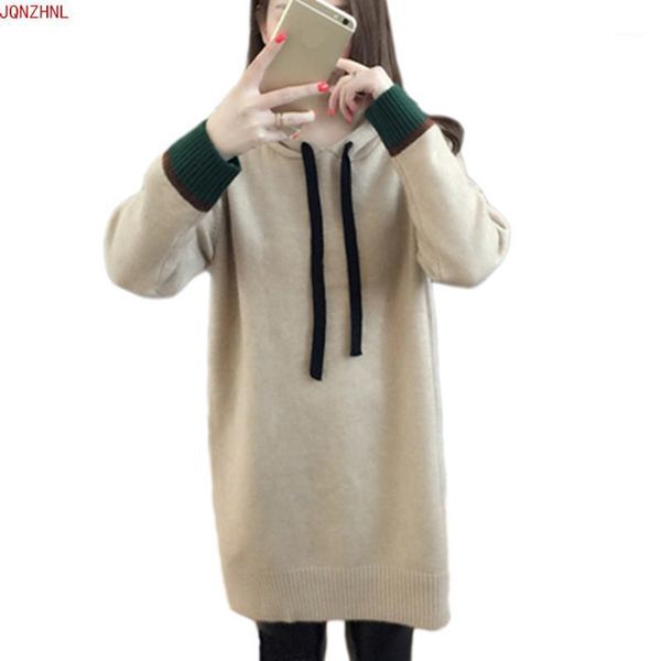 

spring long section loose knit sweater hoodie female 2019 new autumn women's new korean sweater autumn large size as11191, White;black