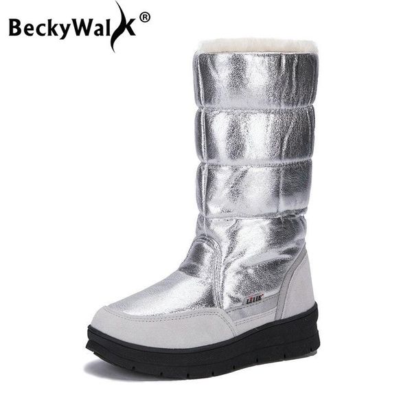 

beckywalk women boots female slim winter high boots waterproof warm girls snow ladies shoes woman warm botas mujer wsh3105, Black