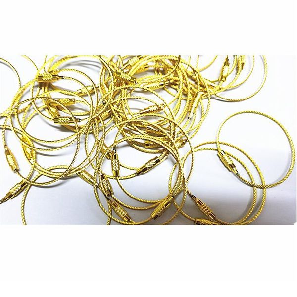 

gold edc keychain tag rope stainless steel color wire cable loop screw lock gadget ring key keyring circle camp hang qylckz