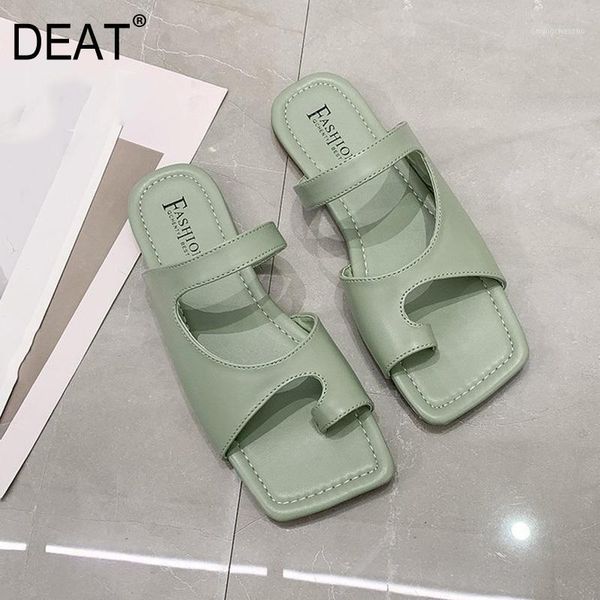 

slippers [deat] 2021 spring summer square toe shallow split outdoor beach flat women shoes fashion tide 10i8101, Black