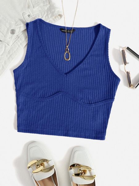

solid rib-knit crop tank d8al#, White