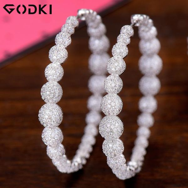 

godki роскошный дискотечный шар дизайн cubic zirconia заявление обруча серьги для женщин свадебные серьги дубай ювелирные изделия аксессуары, Golden;silver