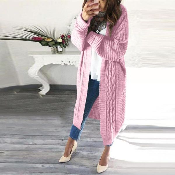 

winter women solid color casual loose long sleeve sweater cardigan knitted coat, Black;brown