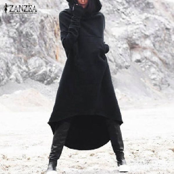 

zanzea fashion irregular hem sweatshirt dress women autumn long sleeve vestido fleece pullover sundress casual hoodied dresses, Black;gray