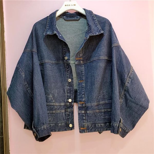 

women's jackets europe station autumn 2021 style short and handsome denim coat loose lantern sleeve foreign port woman, Black;brown