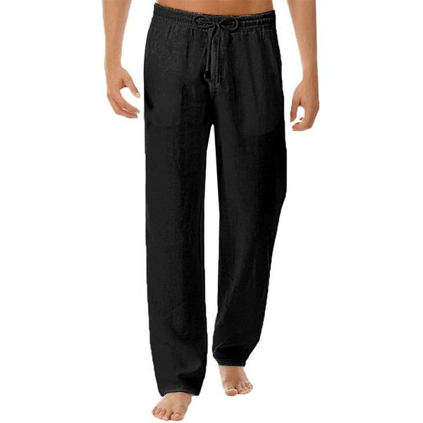 

vicabo mens pants casual simple cotton linen cool pants for men clothing loose elastic waist male #w, Black