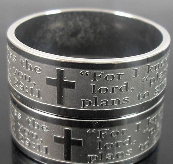 

50pcs etch lord's prayer "for i know the plans..jeremiah 29:11" english bible cross stainless steel rings wholesa wmtbmf bdeg, Silver
