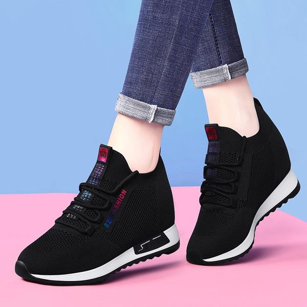 

platform women shoes 2021 height increasing wedges platform heels shoes sneakers women casual chaussure femme, Black
