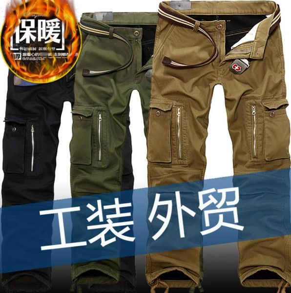 

men's pants tactical baggy cargo double layer plus velvet warm thermal trousers winter thick fleece casual men cotton, Black