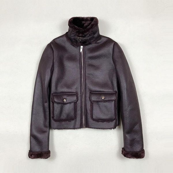 

winter short faux leather jackets women plus velvet thick warm coats stand fur collar outerwear long sleeve moto&biker fashion, Black