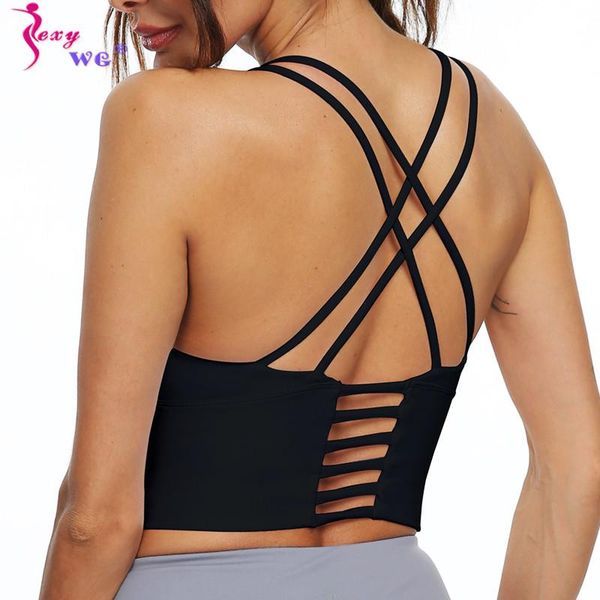 

sexywg sports bra women fitness yoga crop bras gym shirt athletic vest running cross back push up underwear sportswear, White;black