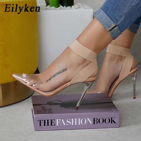 

eilyken fashion pointed elastic band autumn pvc transparent high-heel pumps shoes ladies nightclub pumps party shoes y200702, Black