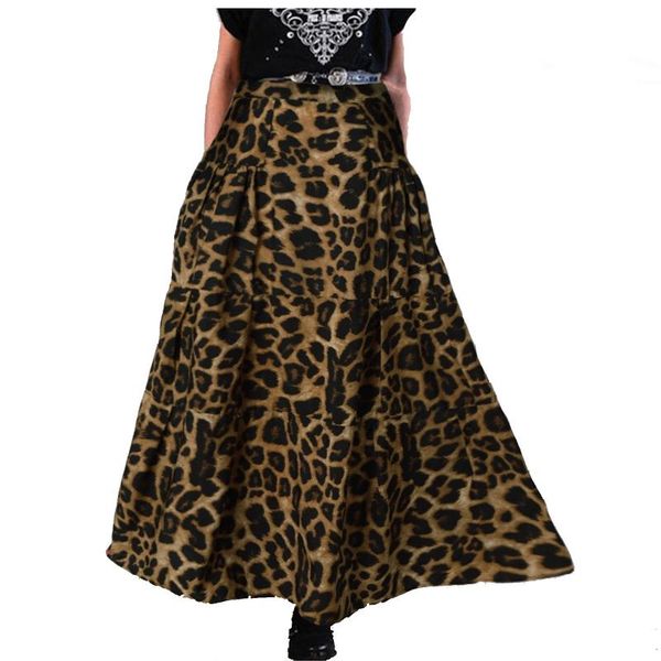 

oversized skirt bohemian high waist leopard print maxi skirts big swing pleated casual loose elegant split party long skirt#lr2, Black