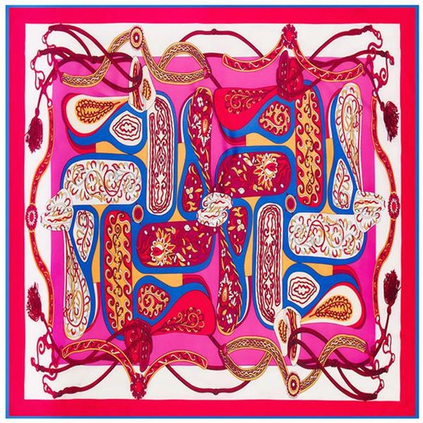 

100%silk square scarves spain chain pattern smooth print foulard shawls scarf women hijab large neckerchief bbyifc alice_bag, Black