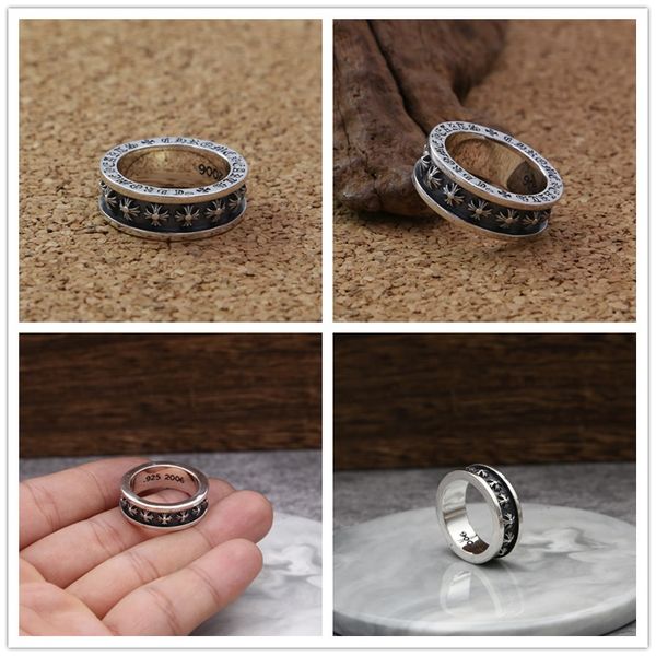 

925 sterling silver handmade cross band rings american european gothic punk style antique silver designer vintage luxury jewelry