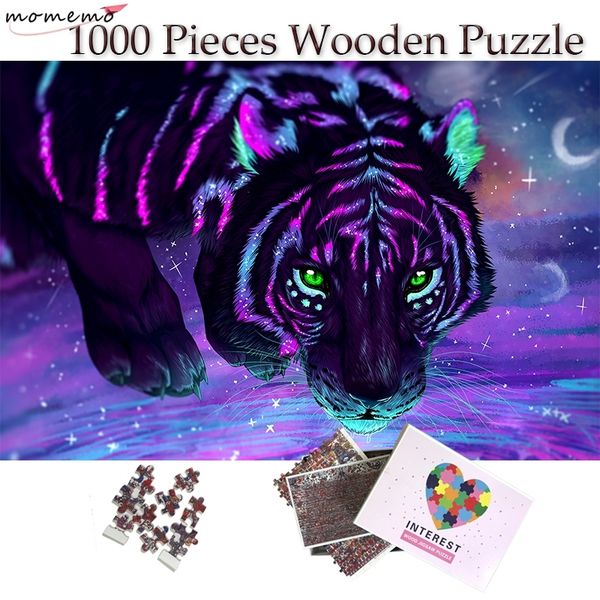 

momemo fluorescent tiger puzzle 1000 pieces wooden color art painting jigsaw puzzle toys adults teenagers kids home decor gift y200421