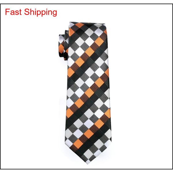 

orange gray black plaid silk ties set for men hankerchief cufflinks jacquard woven classic business formal work qylvqs new_dhbest, Black;blue