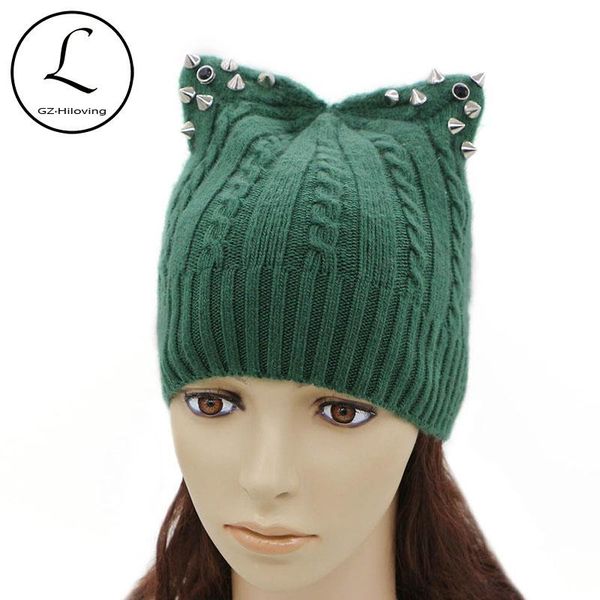 

beanie/skull caps gzhilovingl 2021 beanie hats woman winter hat with ears wool hip hop girls beanies skullies knitted touca cap ear flaps, Blue;gray