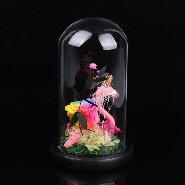 

eternal flower led light glass cover lamp night light ornaments couple gift flamingo figurine creative decoration without batter