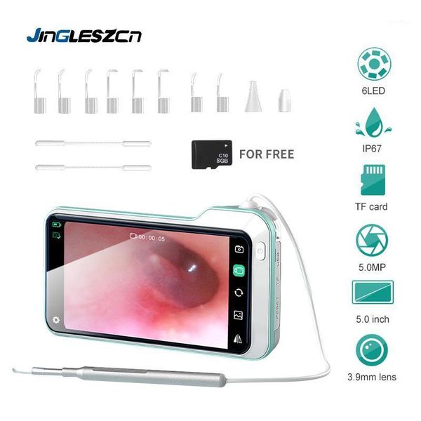

lcd digital otoscope ear camera with 5 inch 1080p hd screen ear scope otoscopes 3.9mm inspection endoscope wax removal tool1