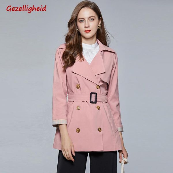 

gezelligheid women pink plaid stitching button dress new lapel long sleeve slim fit fashion tide spring autumn 2020, Tan;black