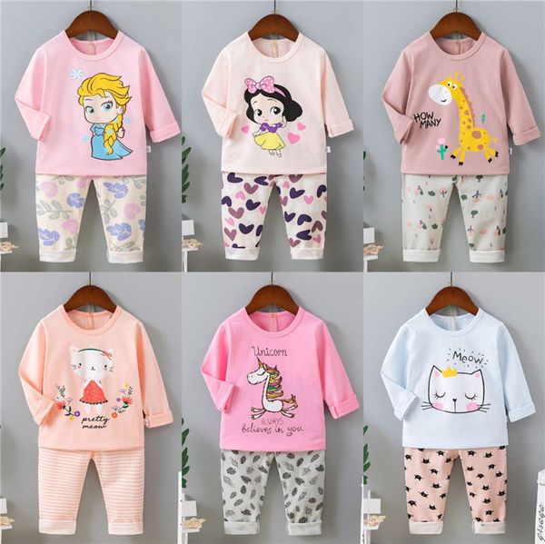 

new autumn and winter korean 2020 children's underwear long sve trousers suit girls' home wear pajamas bottom coat, Blue;red