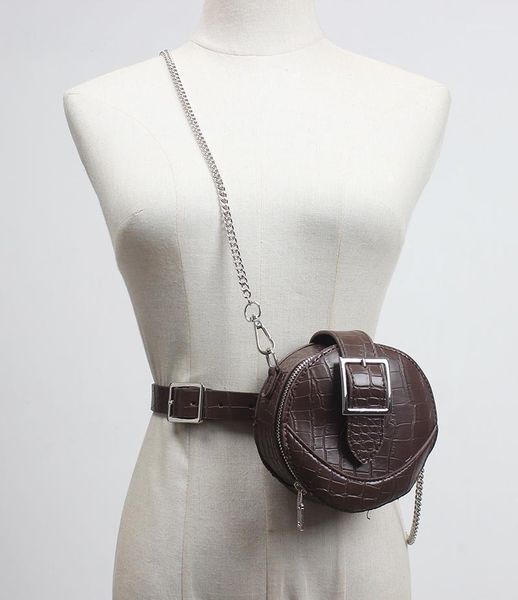 

women waist packs 2020 alligator pattern pu waist belt with coin bag blue coffee faux leather circular bag chain messenger1