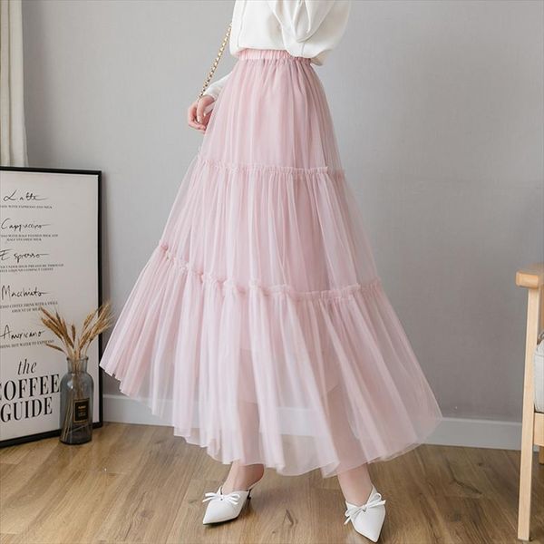 

fairy boho layered tulle mid calf long gauze skirt women beaded tassels patchwork a line mesh long skirts pink ivory gray, Black