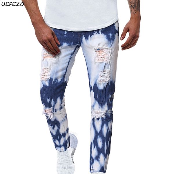 

uefezo men's jean extensible destructible construction point cross design denim pencil pants hip hop street motor motor motor pantolon, Blue;black