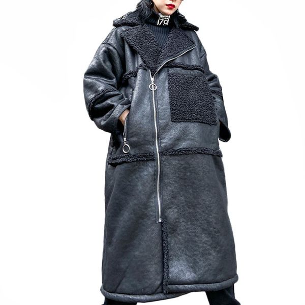 

luxury winter clothes ladies streetwear womens from leather long skin plutonium coats newer size q233, Black