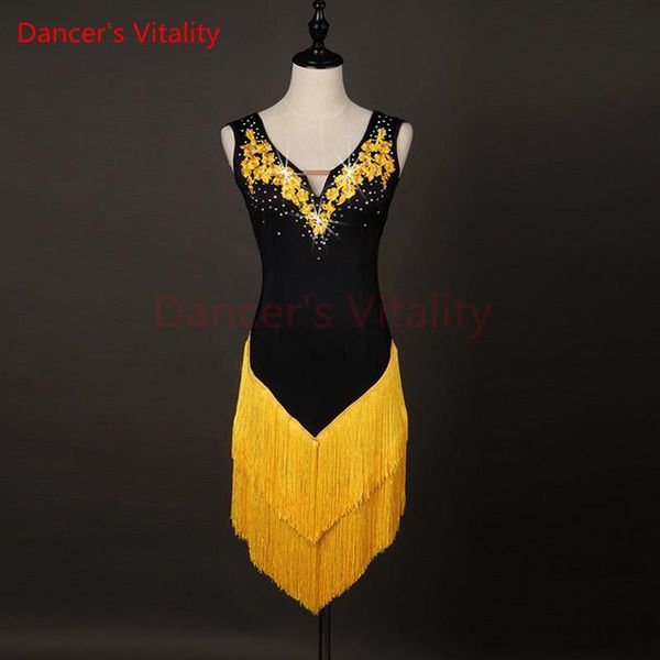 

new latin dance skirt women custom made size classic stage tassel latin dancing costume dresses, Black;red