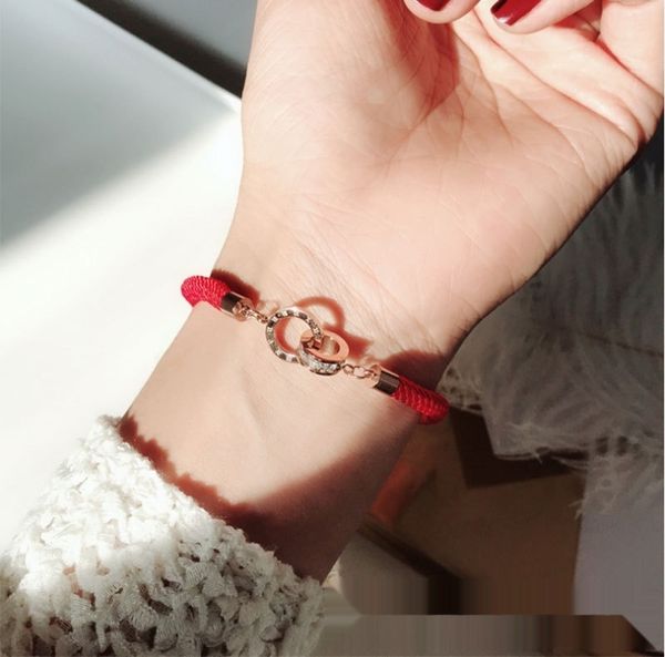 

япония браслет braceletjewelry braceletand южная корея двойное кольцо титана стали повезло браслет год lifered веревки сплетенные руки верев, Golden;silver
