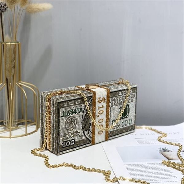 

stack of cash crystals women money evening clutch bags diamond wedding dinner purses and handbags luxury designer y201224