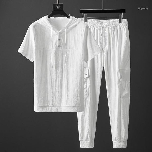 

new white men tracksuit (t-shirt+pants) luxury hooded short sleeve casual male sets fashion slim fit sport summer man sets1, Gray