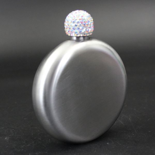 

portable 304 stainless steel rhinestone lids round hip flask 5oz round hip flask men pocket portable flagon whisky wine bottles dh1155 t03