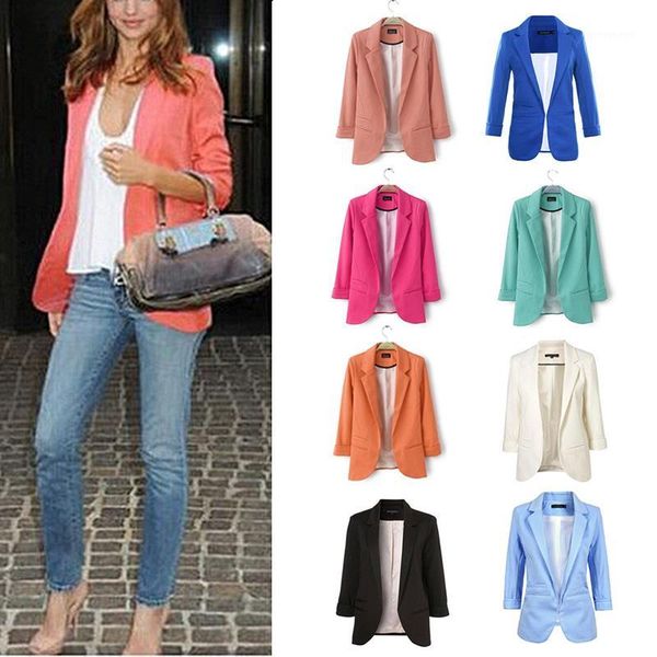 

fashion women candy color slim fit stylish 3/4 sleeves suit jacket coat h91, Black;brown