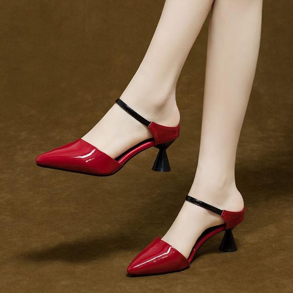 

pointed toe 5cm high heels sandals female summer fashion 2021 new toe cap wear cool drag girl women's half slippers, Black