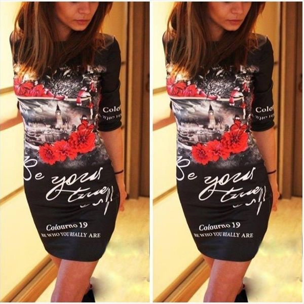 

s 5xl large size dress summer slim bodycon floral 3d print dress womens letter mini party dresses plus size women clothing, Black;gray