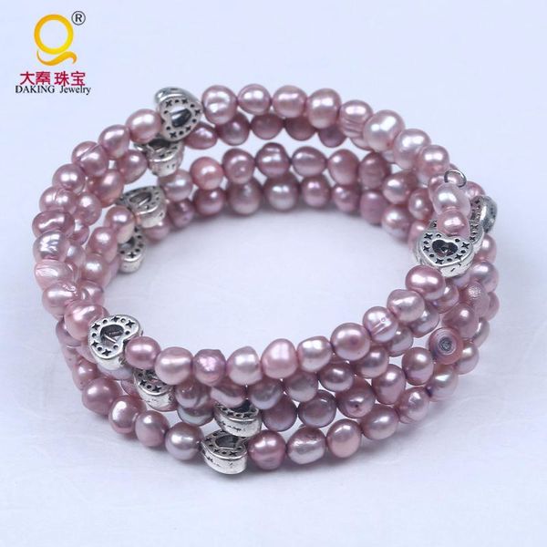 

handcraft mixed color cultured freshwater pearl bracelets multiple layer genuine pearls with love shape metal decorate bangle, Black