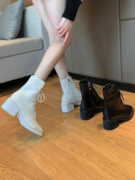 

brand women's shoes rubber boots lace up booties ladies boots-women clogs platform fashion rain 2020 ankle autumn med rock, Black